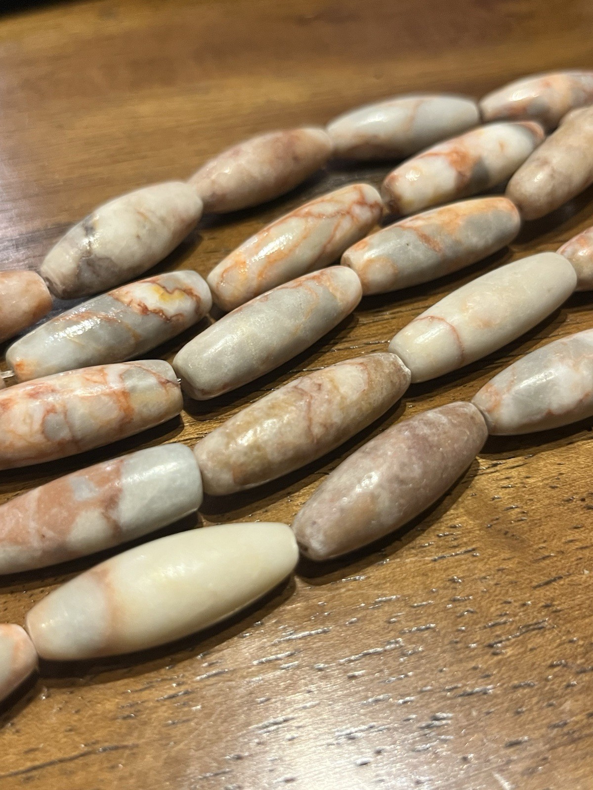 Old Stock Red Stripe Marble Gemstone 3/4in Tube Beads 15in Strand