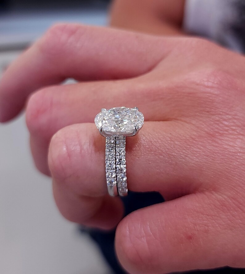 4.90 Ct Oval-Cut EF/VS1 Lab Grown Diamond Engagement Ring Set 14k White Gold