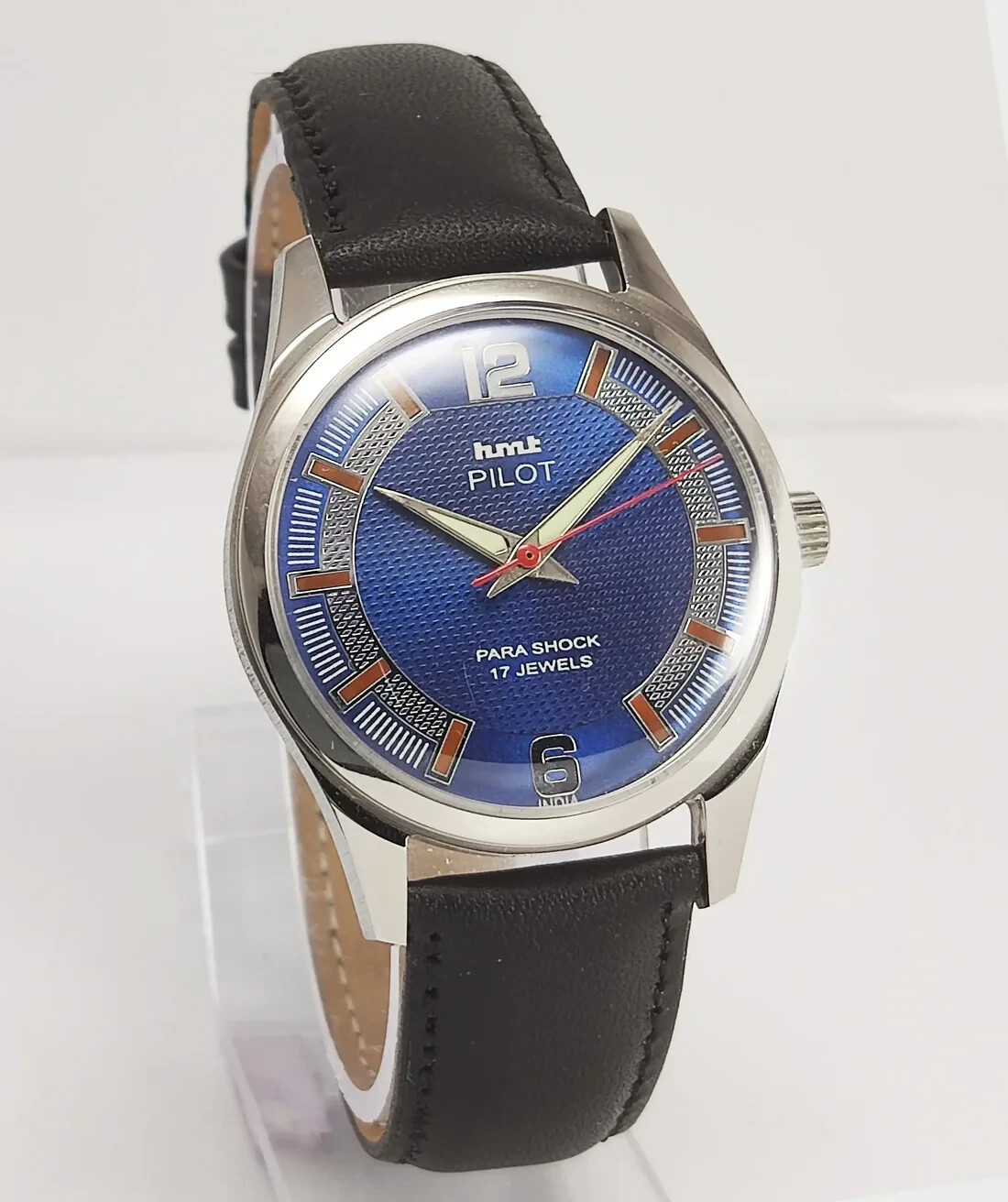HMT Pilot Blue Dial 17 Jewels Hand winding Transparent Back Men’s Wrist Watch