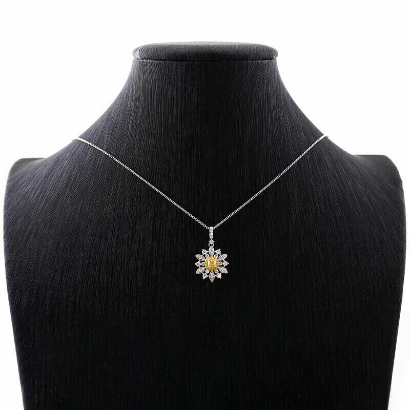 3Ct Cushion Simulated Citrine Women’s Flower Shape Pendant 14k White Gold Plated