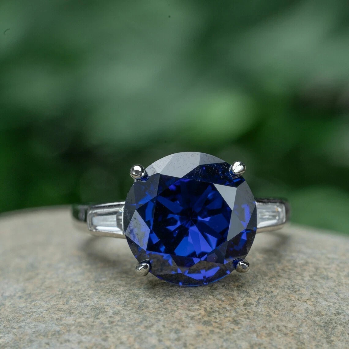 4.30 Ct Round Natural Sapphire & Diamond Wedding Ring 950 Platinum Size 6 7 8 9