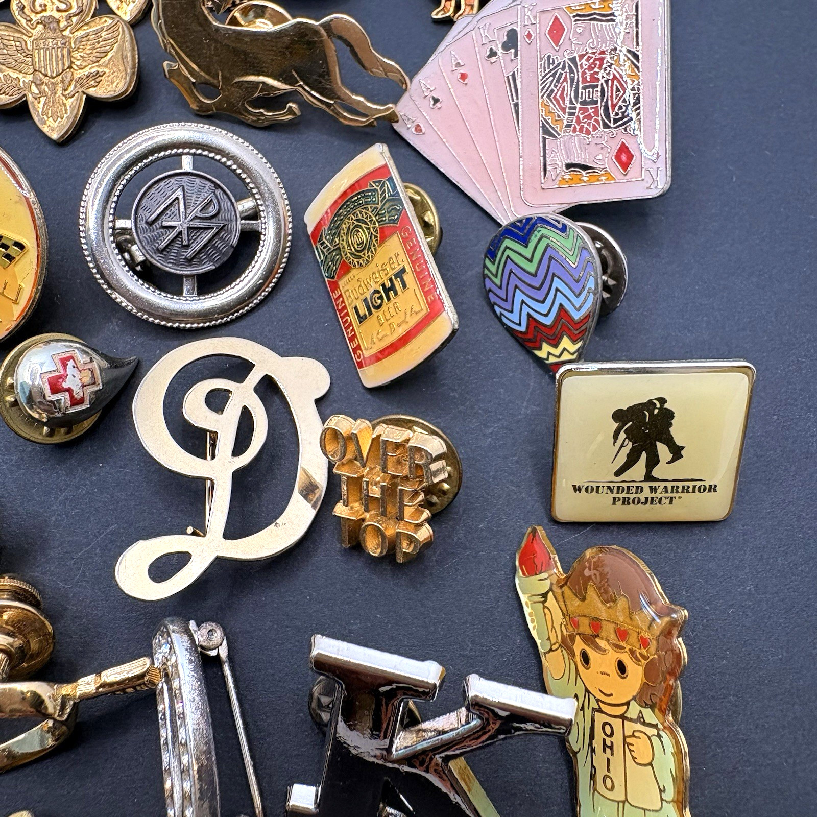 Vintage Lot of Lapel Pins Brooches Flags Enamel Rhinestones Assorted Unsigned