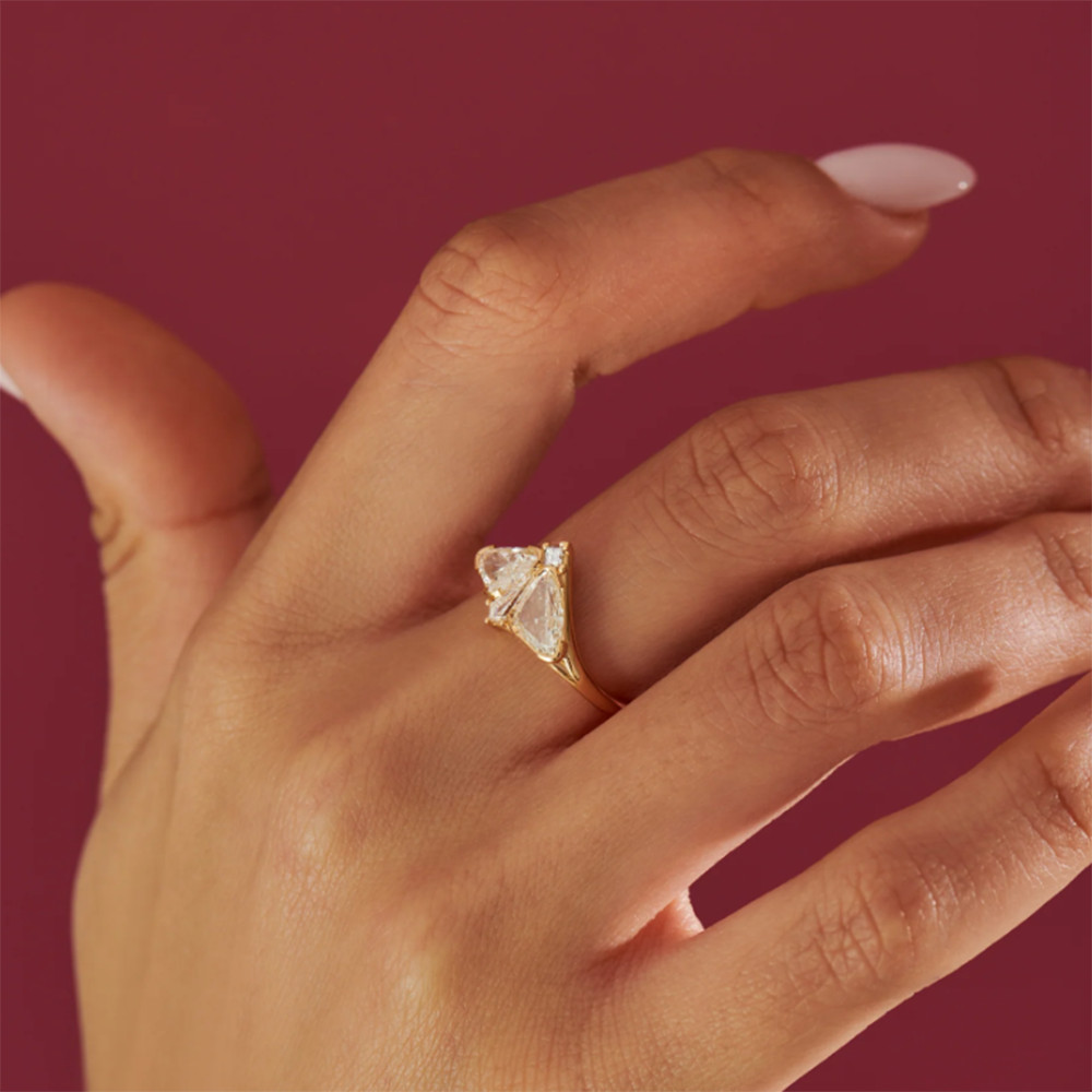Wedding Diamond Ring Trilion Cut 1.50 Carat Gold GLI IGI Lab Created 14K Yellow