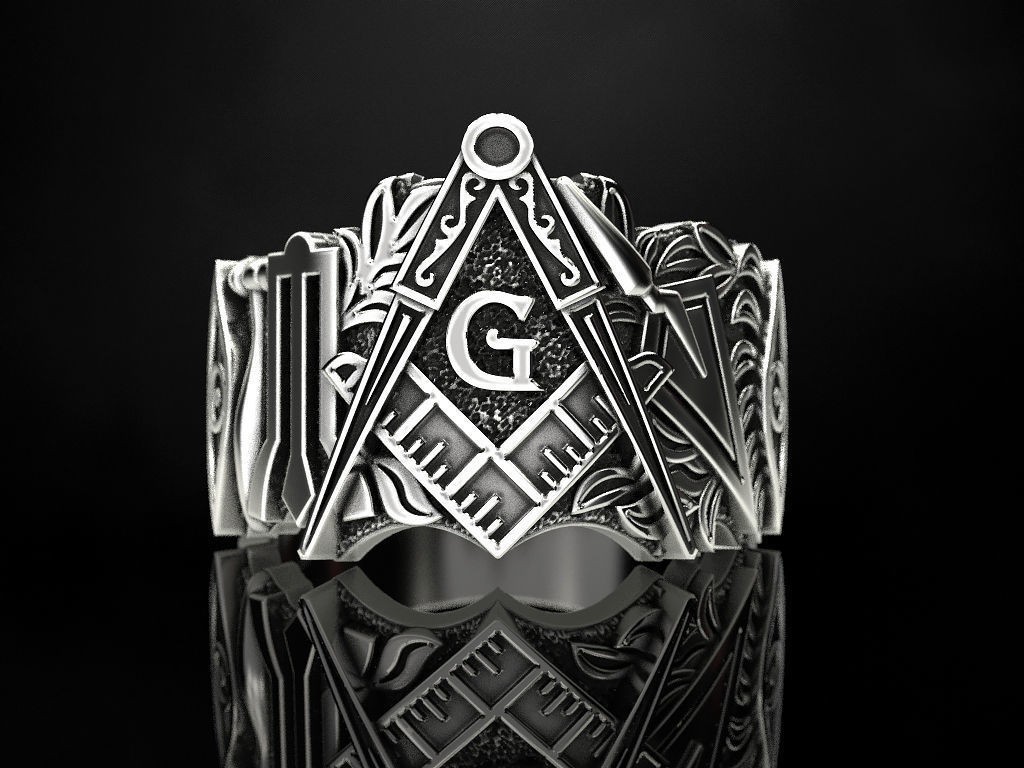 Oxidized Men’s Freemason Square & Compass 925 Sterling Silver Statement Rings