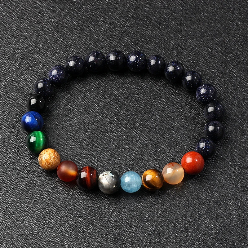 Stone Beaded Bracelet Solar System Planet Round Beads Unisex Bracelet Jewelry