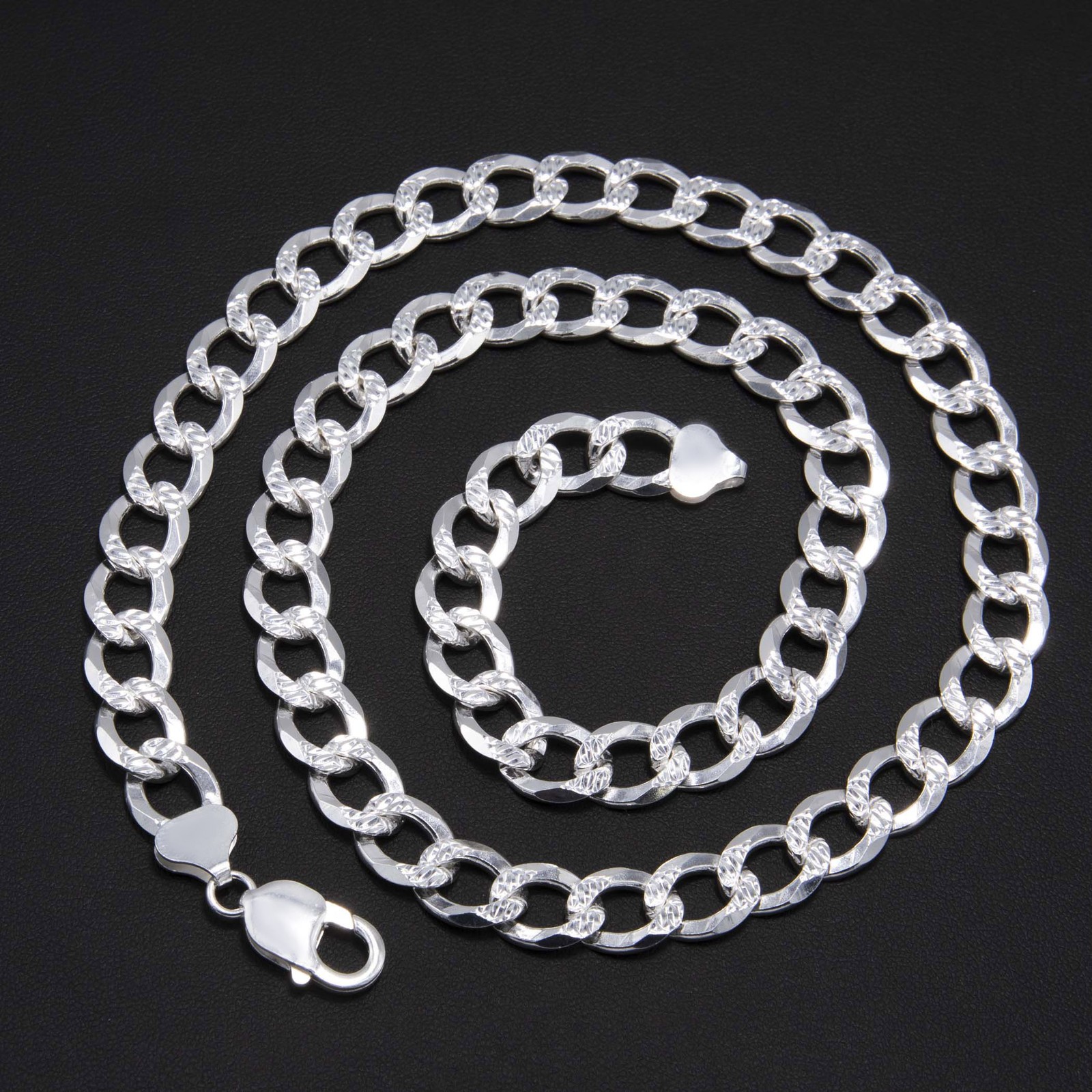 Diamond-Cut Reversible Curb Chain Solid Sterling Silver 925 Italy All Sizes