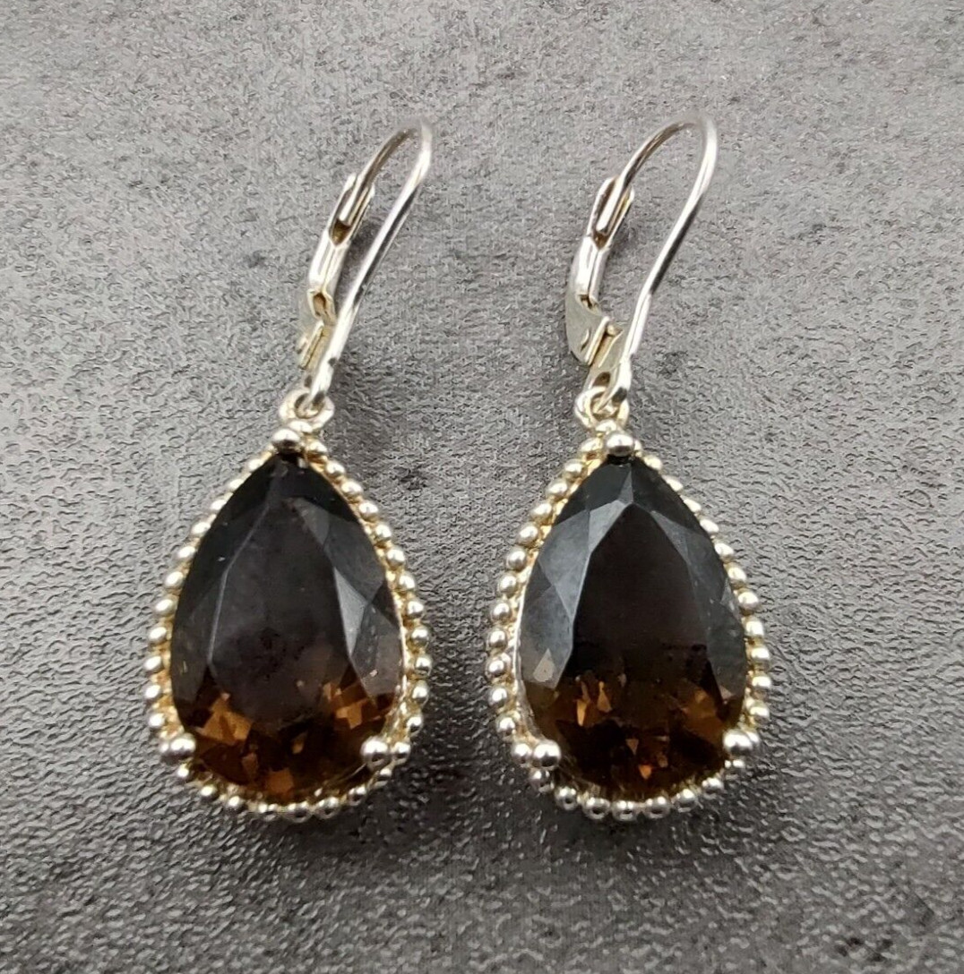 Michelle Albala Sterling Silver Smoky Quartz & Diamond Rev Pendant & Earrings