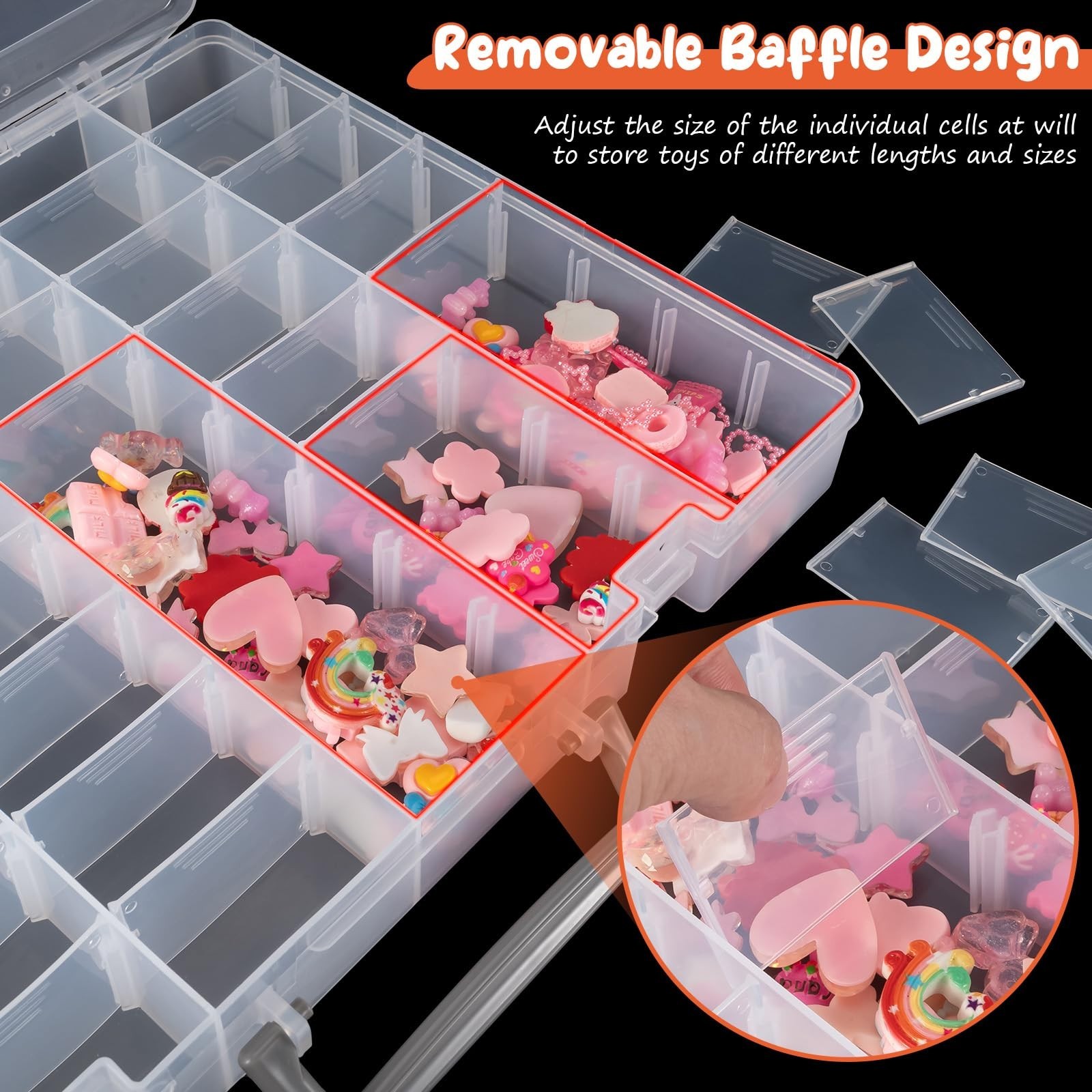 2 Packs Large 48 Grids Clear Plastic Organizer Boxes with Dividers | Adjustab…