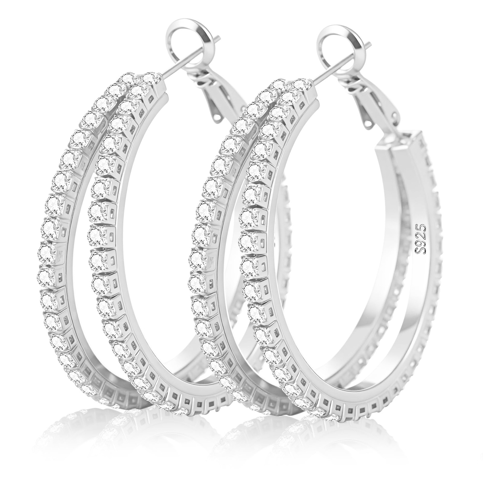 Senteria Double Sterling Silver Hoop Earrings for Women with 30mm,