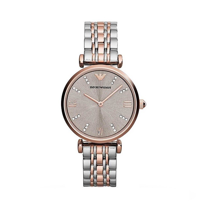 Emporio Armani AR1840 Gianni T-Bar Silver, Rose Gold and Grey Womens Wrist Watch