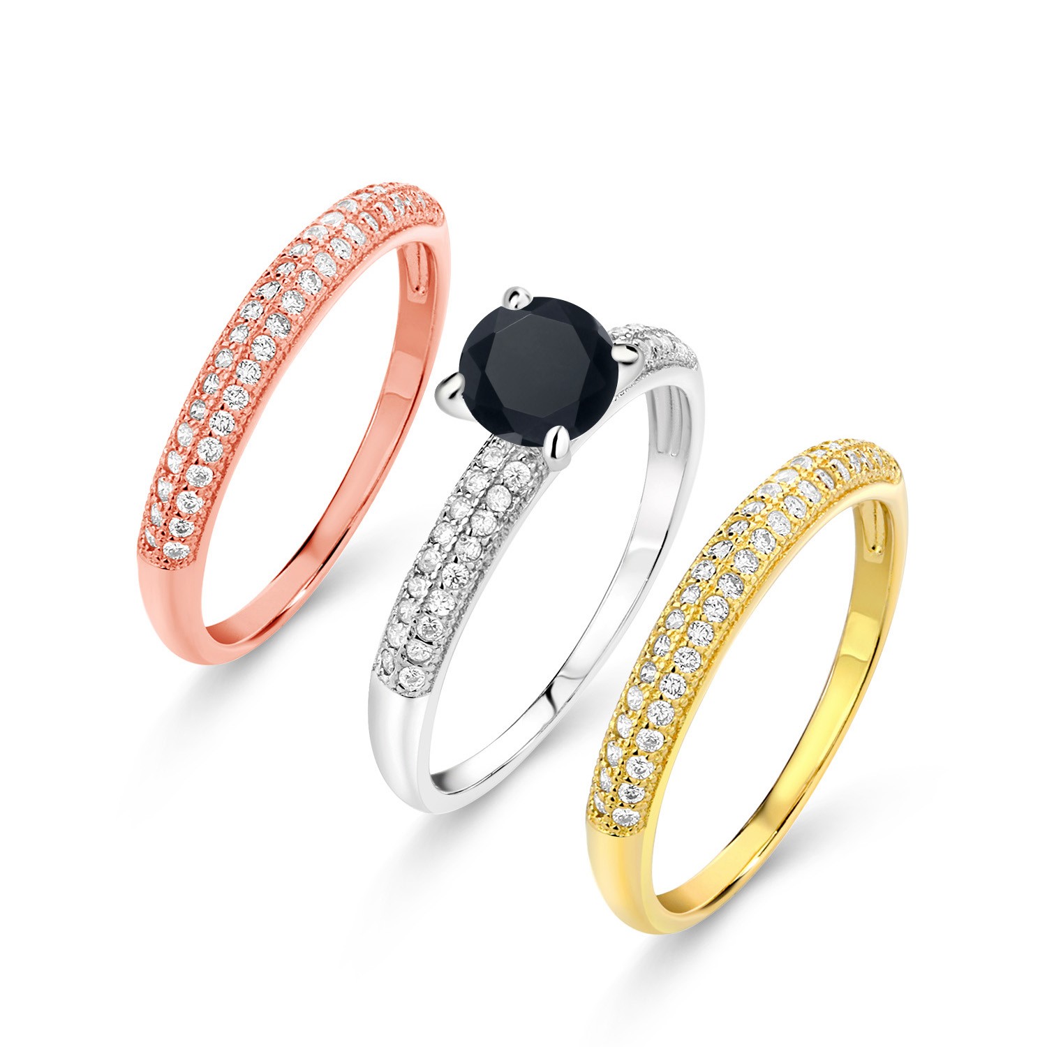 2.94 Ct Round Black Zirconia 925 Sterling Silver Set of 3 Stacking Ring