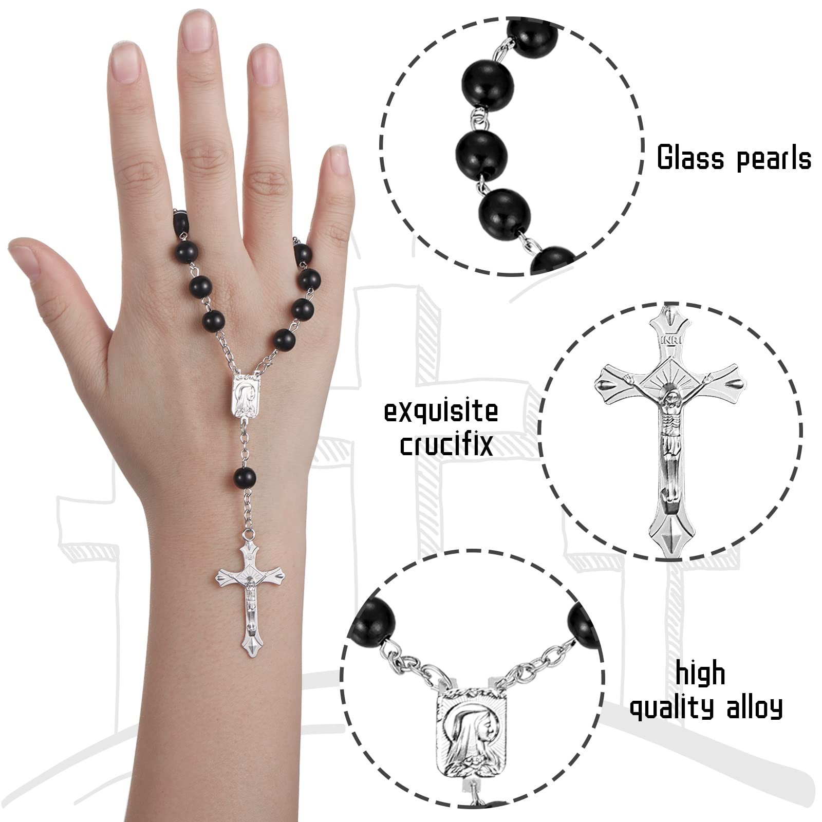 4 Pieces Auto Rosary for Rearview Mirror Pearl Glass Beads Catholic Bracelet