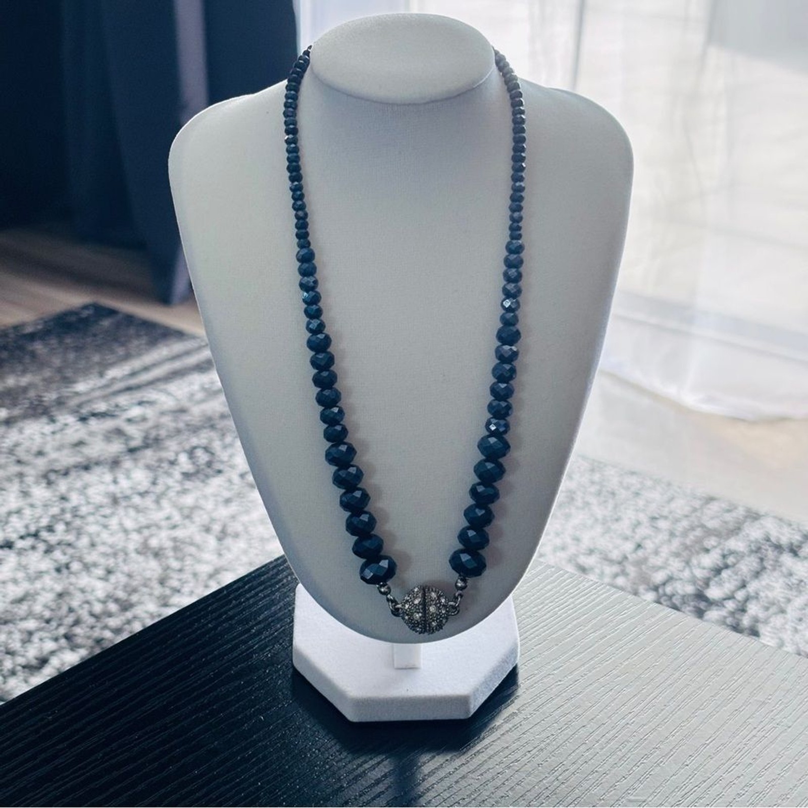 Susan Graver Black Aurora Crystal 2-in-1 Convertible Necklace Magnetic Clasp