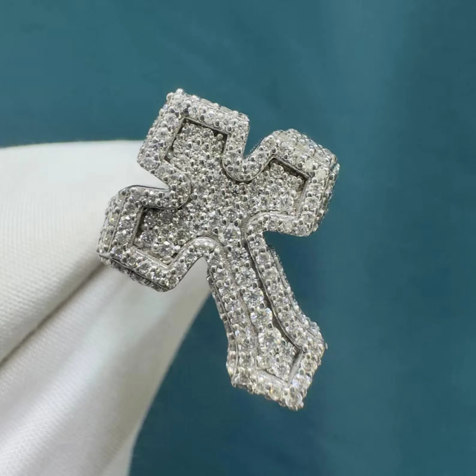 3Ctw Lab Created Round Cut Diamond 14k White Gold Plated Men’s Custom Cross Ring