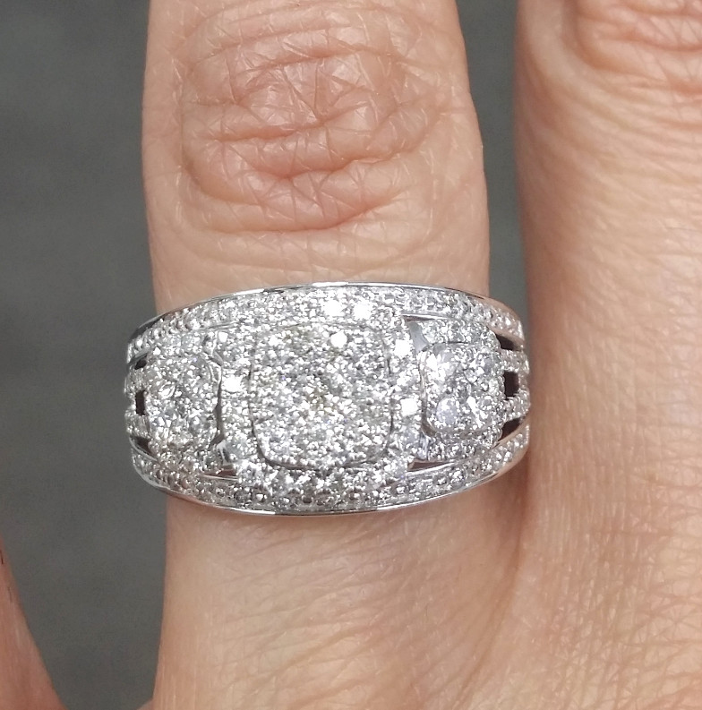 DEAL!1.00CTW NATURAL ROUND DIAMOND CLUSTER PAST PRESENT FUTURE RING 10K GOLD.