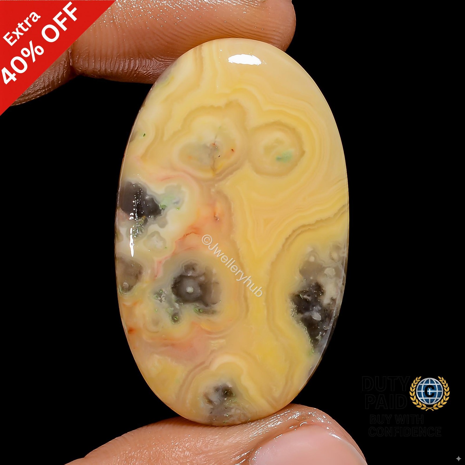 Natural Oval Yellow Crazy Lace Agate Cabochon 50.5 Ct. Cts 41X25X5 mm