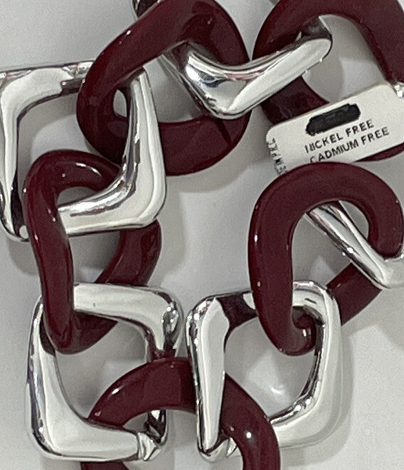 Kleo acrylic chunky Bracelet Silver Burgundy link Made In Italy New NWT