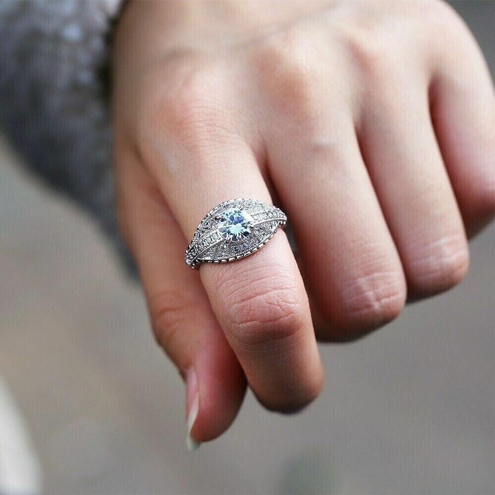 Ethnic Vintage Style Ring 1.8CT CZ Elegant Christmas Gift Ring 925 Silver plated