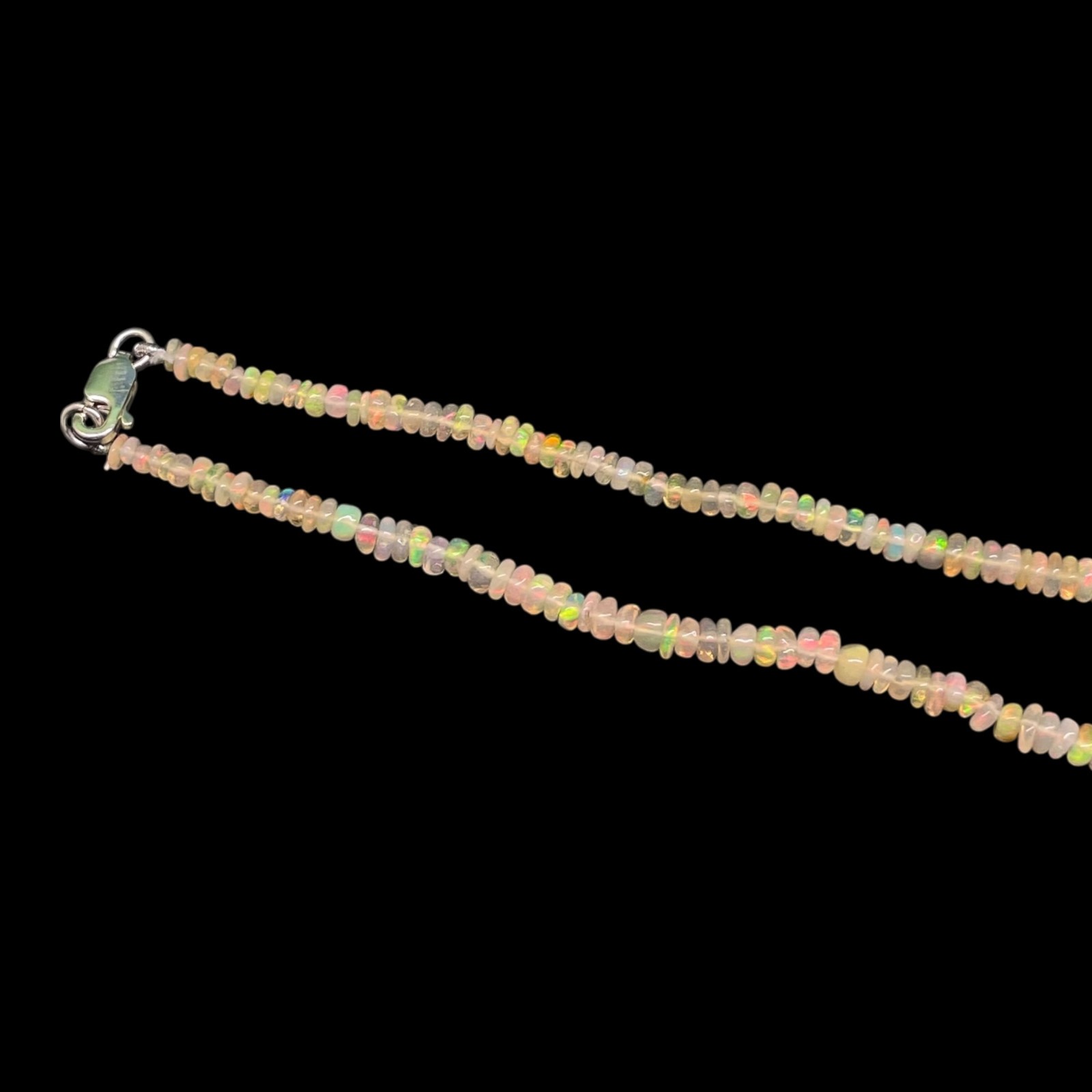 18 Inch Natural Ethiopian Opal Beads Necklace Flashy Cabochon Gems 925 Clasp