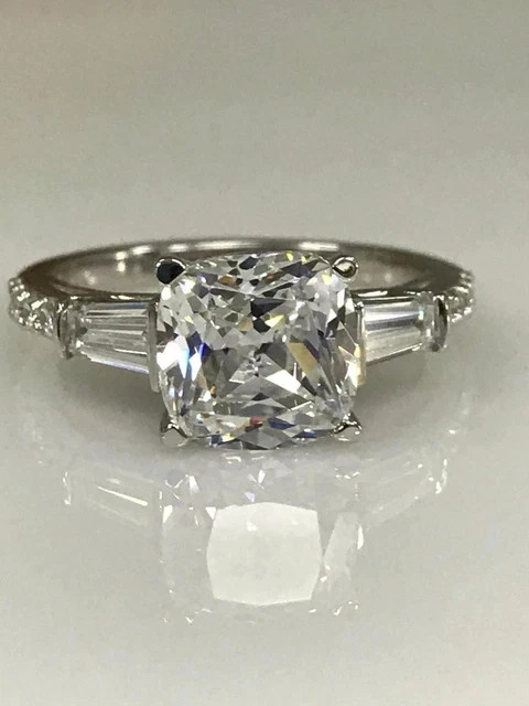 4 Carat Cushion Cut Moissanite Engagement Ring 14K White Gold Finish