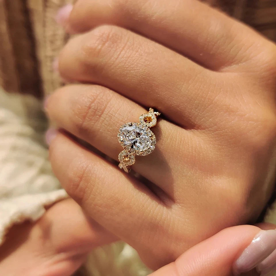 2.80 CT Oval-Cut EF/VS1 Lab Grown Diamond Halo Engagement Ring 14K Yellow Gold