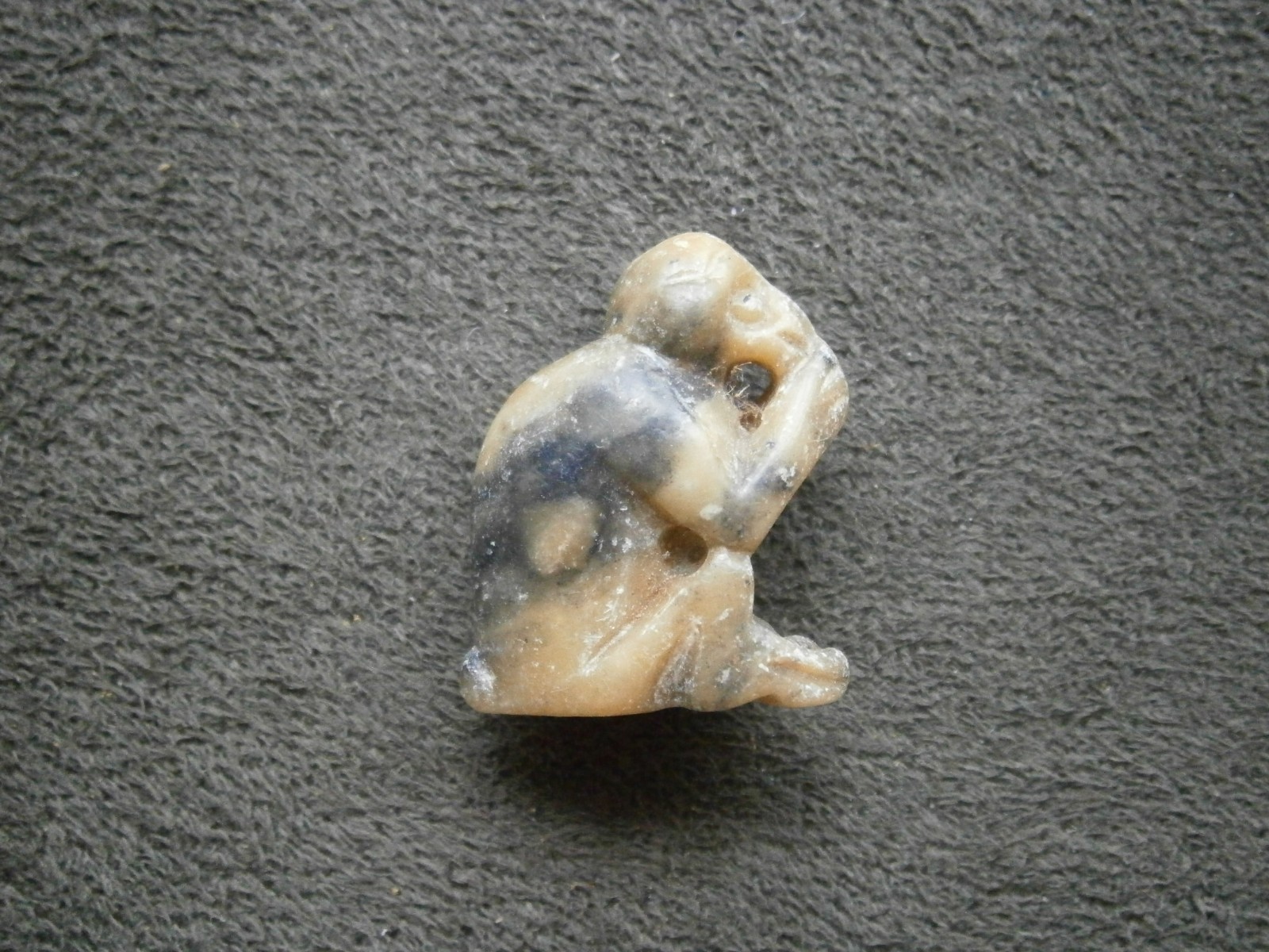 Carved Soapstone Speak No Evil Monkey with Hole Vtg Bracelet Charm Pendant 4.3g