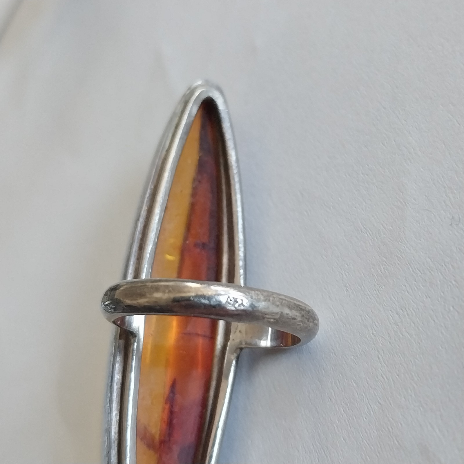Vtg Huge Boho Sterling Silver 925 Amber Statement Oversized Ring Size 6.5