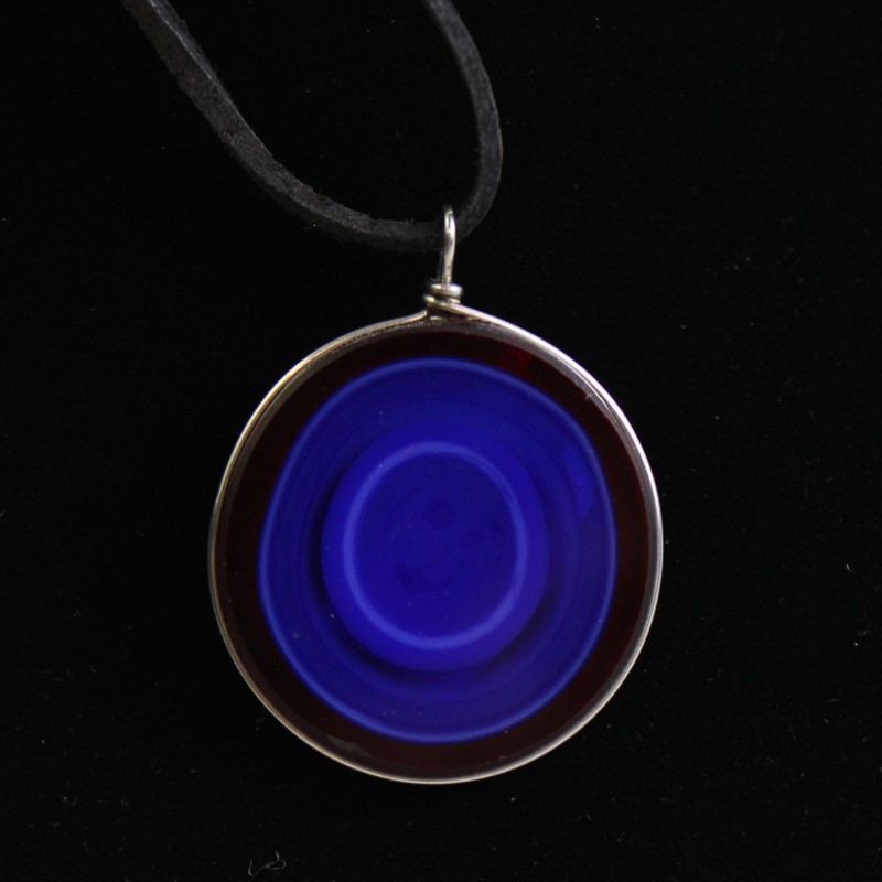Unbranded Blue and Red Round Glass Pendant Necklace with Adjustable String