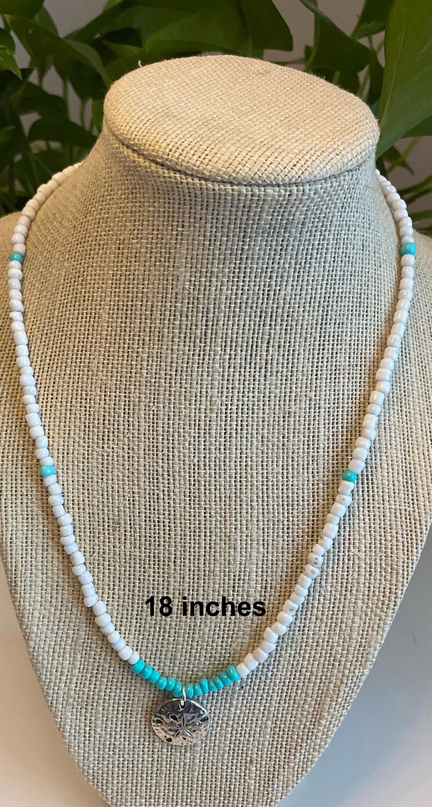 Boho Men Boy Women 18 In. 6/0 Seed Bead Necklace With Silver Sand Dollar Pendant