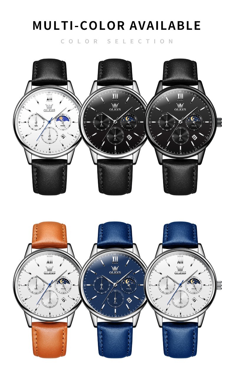 OLEVS 2922 Luminous 3ATM Waterproof Man Present Leather Classy Hand Quartz Watch