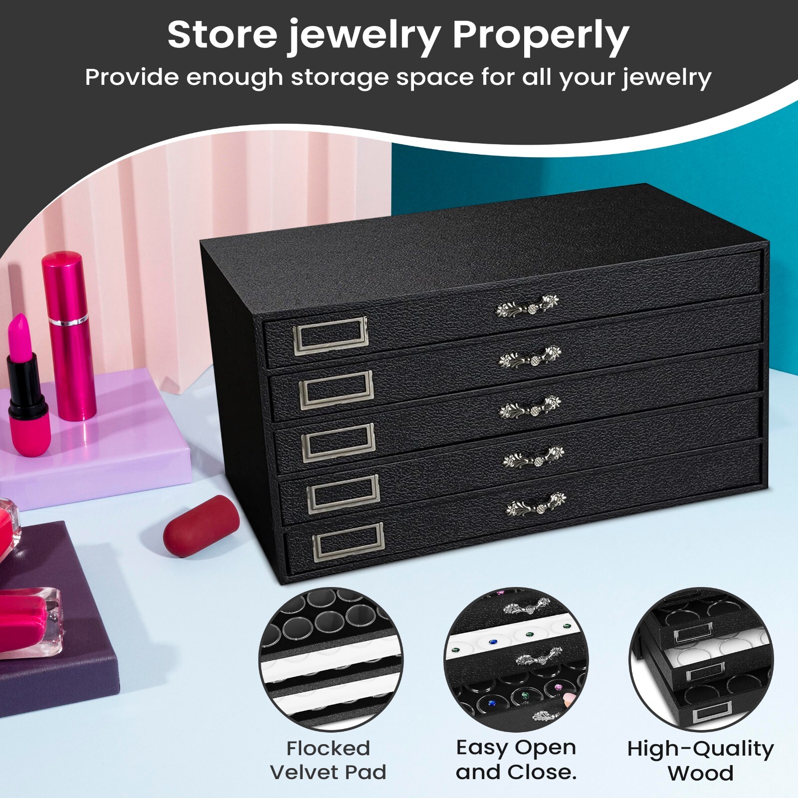 Novel Box 5 Drawer Jewelry Hobby Gem Organizer Display Case with Gem Jar Inserts