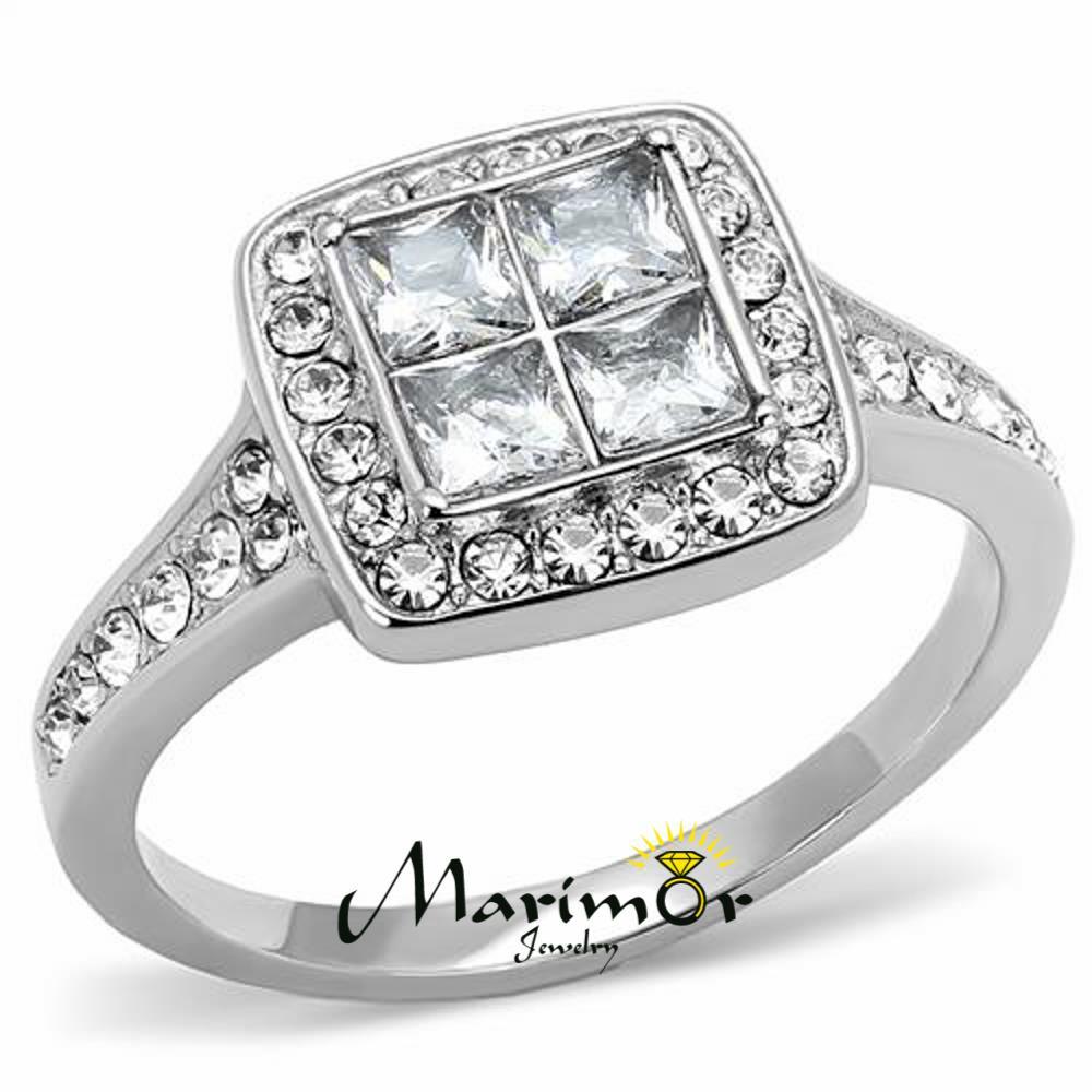 Women’s 1.06 Ct Princess & Round Cut CZ Stainless Steel Engagement Ring Sz 5-10