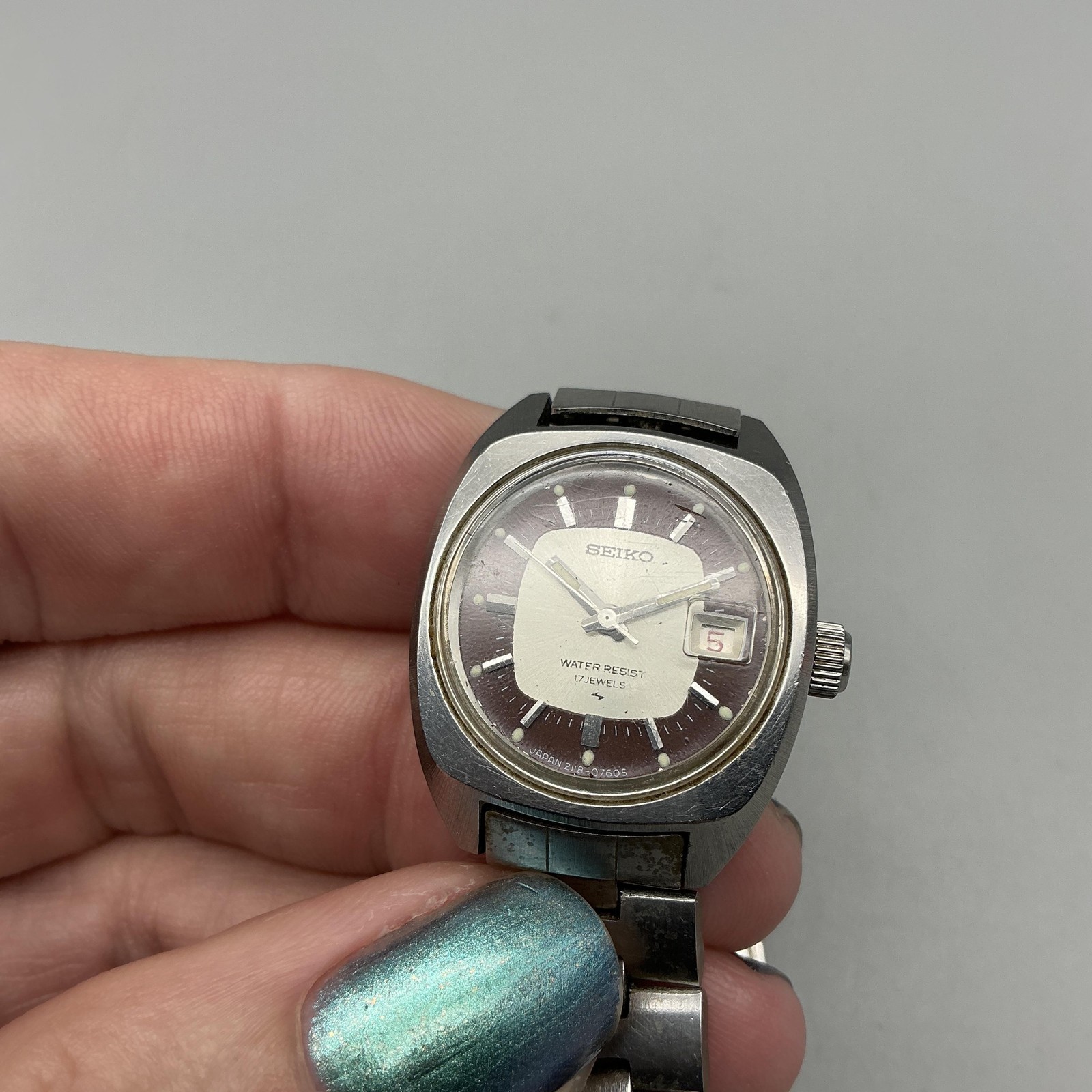 Vintage Seiko Womens Watch 23mm Brown Dial Manual Wind Date 2118-0490 5.5″