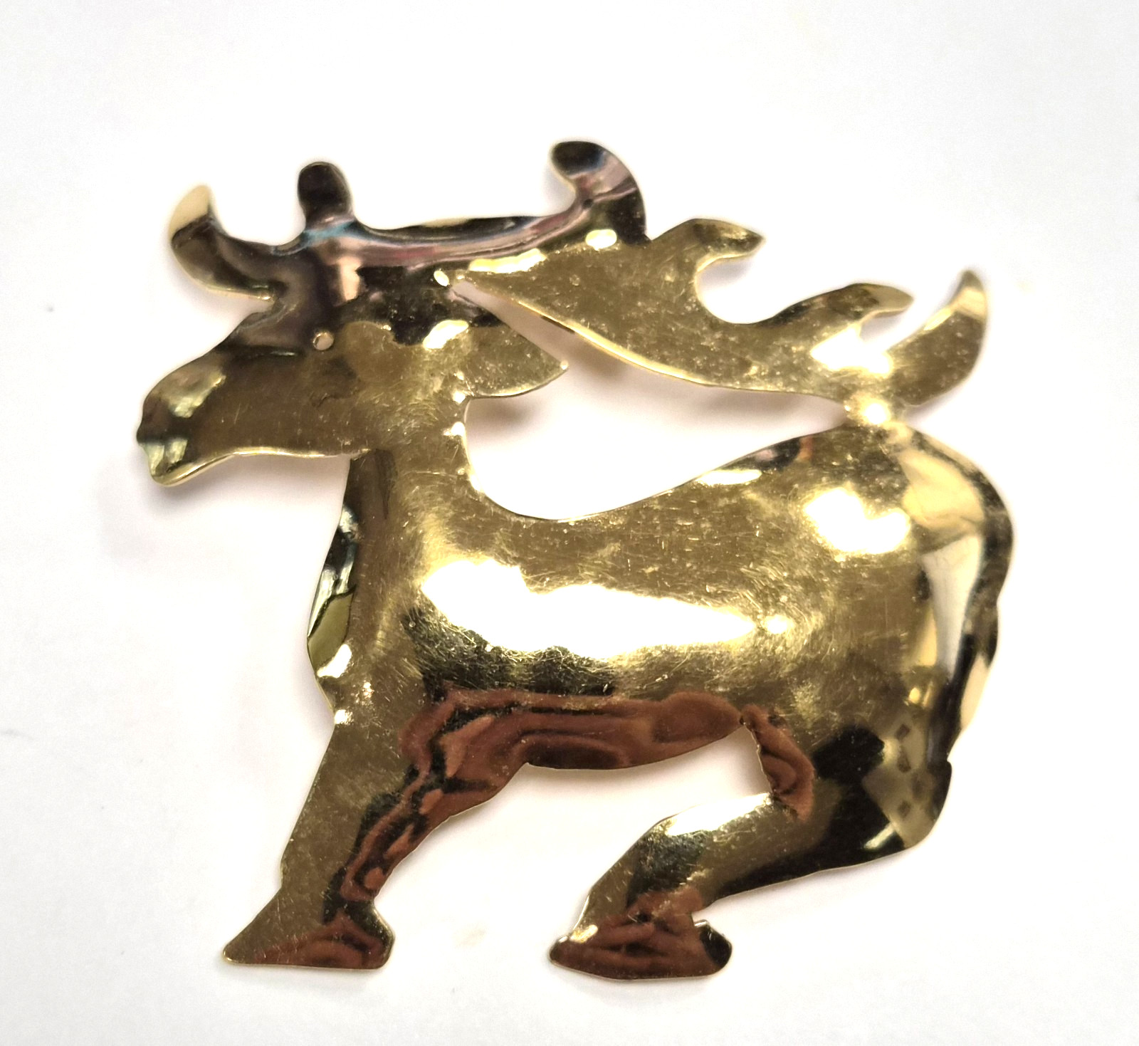 Estate Decorative Christmas Metal Gold Tone Mountain Reindeer Pin / Brooch