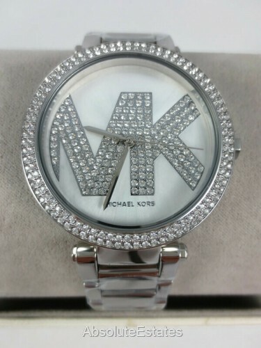 NEW Michael Kors Parker Silver Crystal Glitz Logo Watch MK6658 NIB