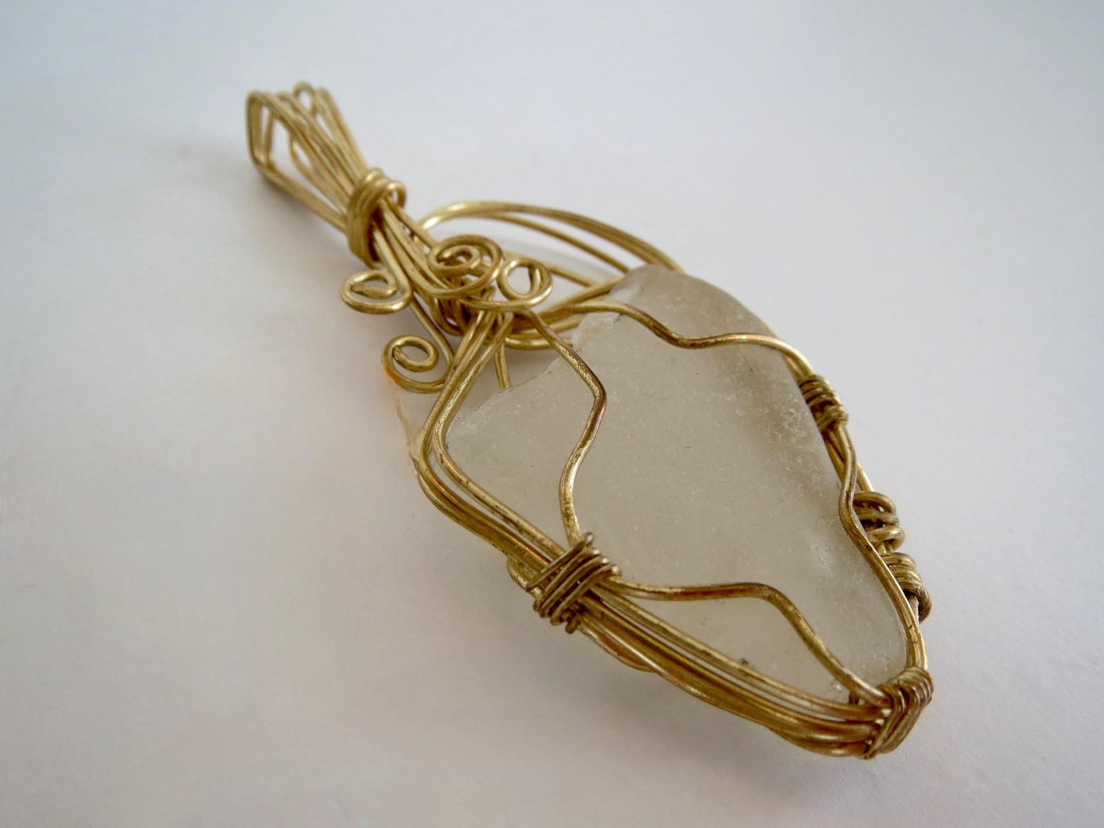 Wire Wrapped Yellow Gold Dipped QUARTZ PENDANT 2 & 7/8 inches long 1.25″ Wide
