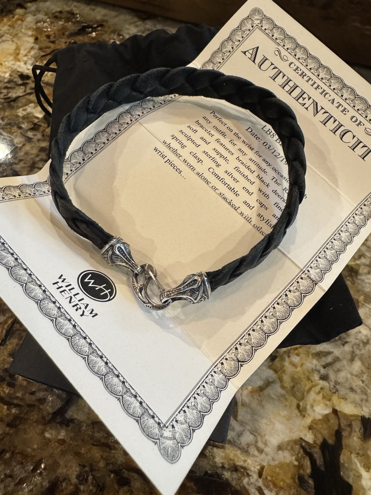 William Henry XL Braided Leather & Sterling Silver Men’s Bracelet Black