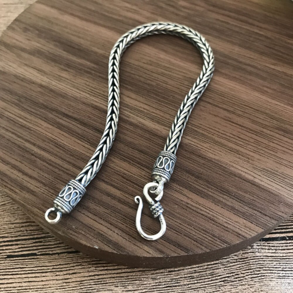 Solid 925 Sterling Silver 4mm Square Wheat Link Chain Men’s Bracelet 7.48-8.26″L