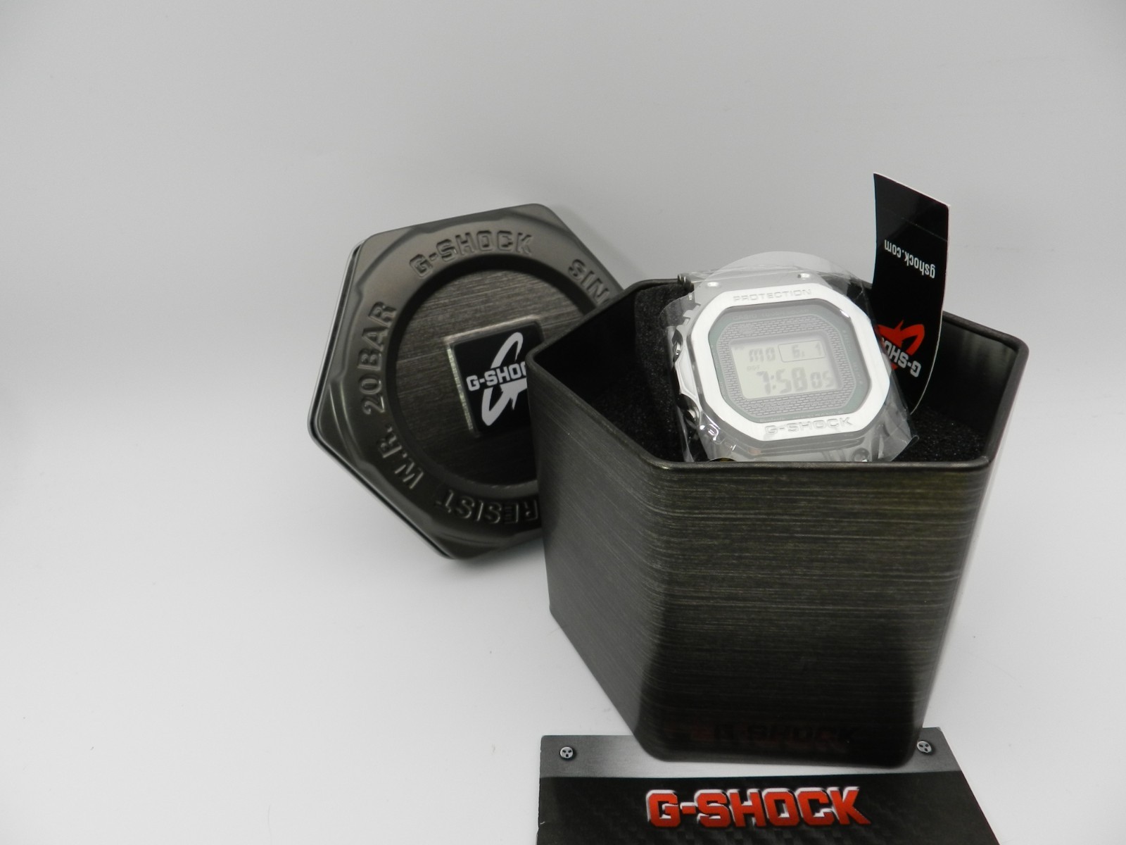 G-Shock Full Metal Silver & Green Outline Dial Watch,Stainless Steel GMWB5000D-3