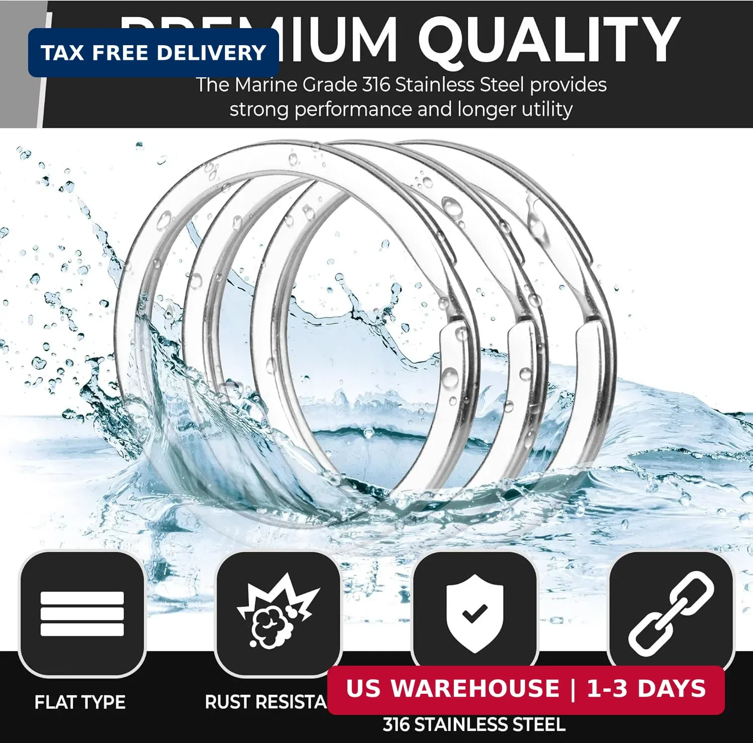 CREST Surgical and Marine Grade Stainless Steel Split Ring for Keychains SS316L