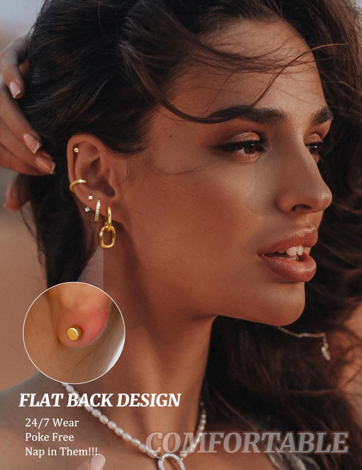 Flat Back Earrings for Women Hypoallergenic Surgical Steel Earrings for Sensi…