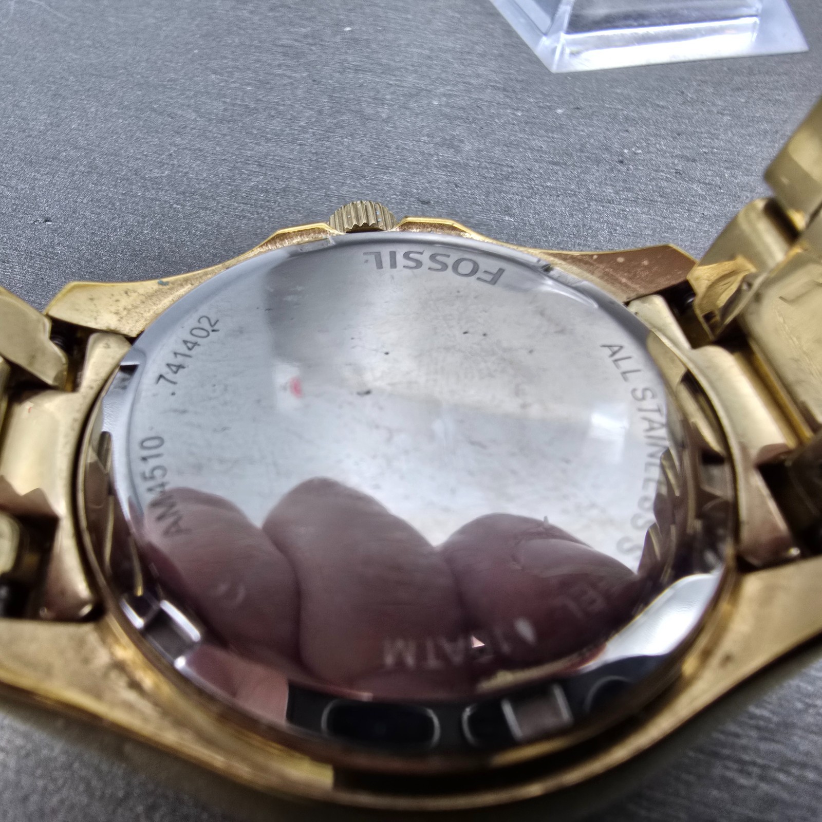 Fossil Cecile Watch Women 40mm Cream Dial Gold Tone Daydate AM4510 New Battery S
