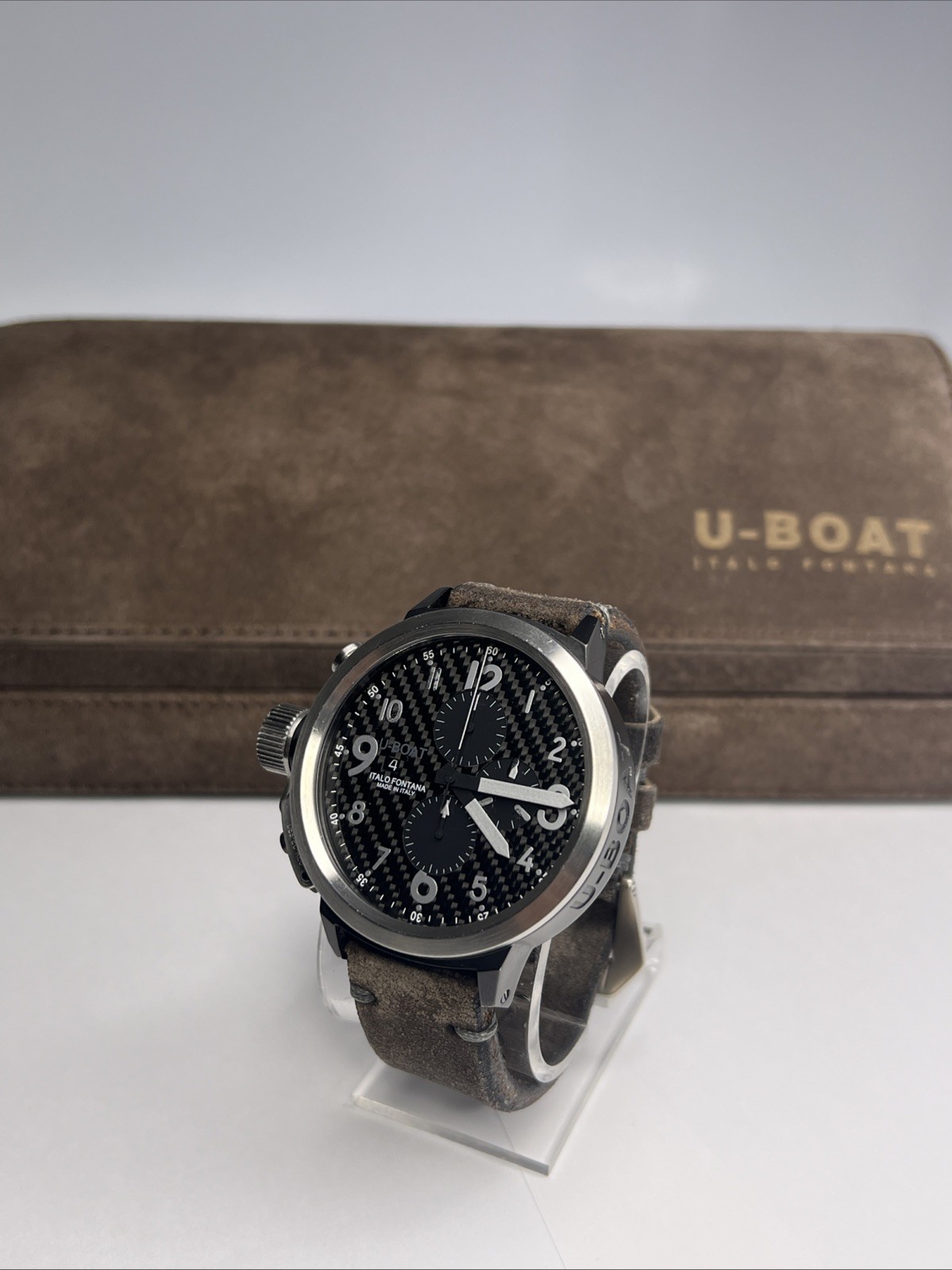 U Boat 50mm Black PVD Steel Chronograph U-7750/50 Watch Carbon Dial w/ Box