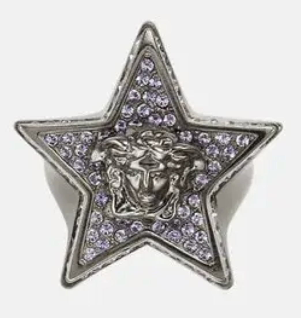 NIB Versace Medusa Logo Star Galaxy Purple Crystal Ruthenium Ring 15 US 7 $695