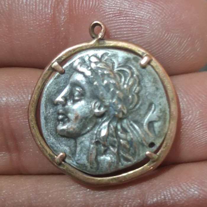 Buffalo Nickel Round Coin Pendant Charm, Gold-Tone Bezel Setting, No Stone