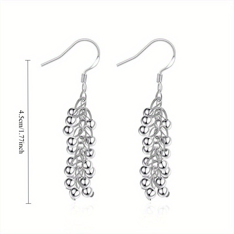 Women’s Fashion Beaded Earhook Silvery Grape String Copper Pendant Earrings