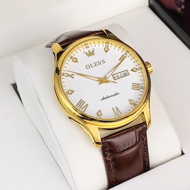 OLEVS 9932 Luxury Multi-functiom Leather Business Male Female Mechanical Watch