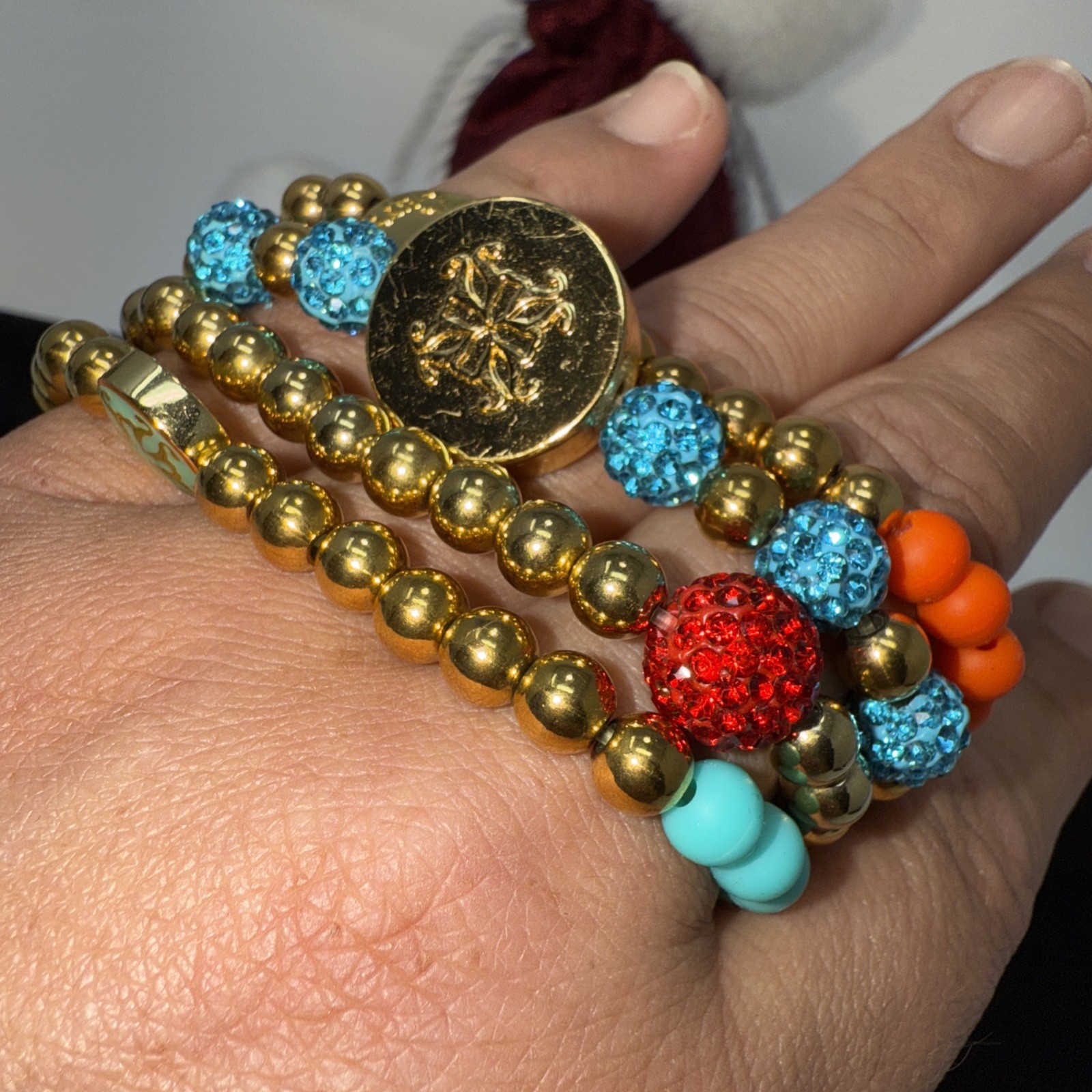Rustic Cuff Bracelet Set Beaded Charm Stretch Colorful Gold Tone Multicolor Lot