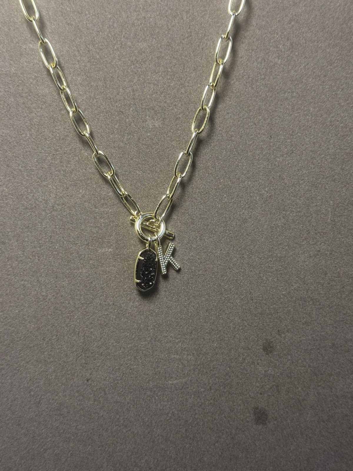 Kendra Scott Paperclip Chain Gold Plated Necklace with Charms Black Druzy