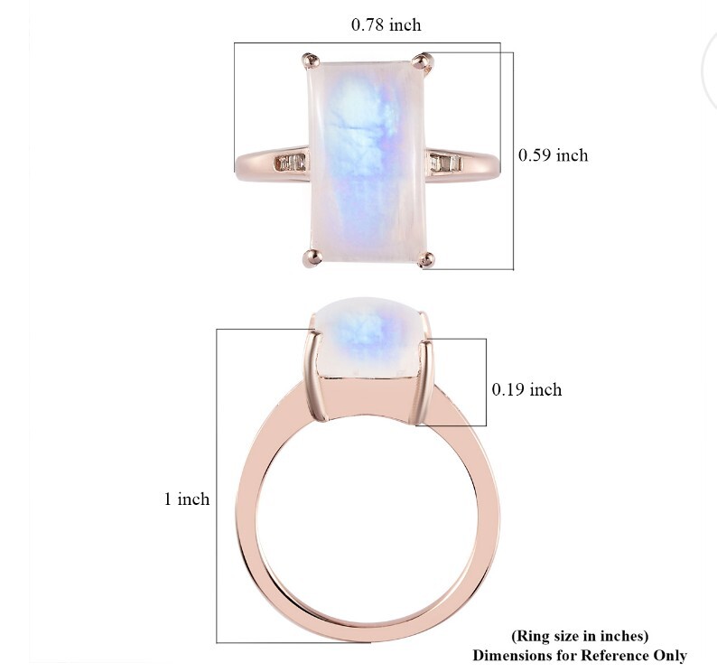 Moonstone And Diamond Ring Vermeil Rose Gold Sterling Silver S9 ( 5.85ctw)